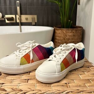 Kurt Geiger Rainbow Stripe White Sneakers